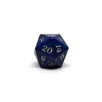 Stone D20 Dice - Lapis Lazuli - Silver Signature Font