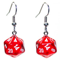 Chessex Dice: Hook Earrings - Translucent Red Mini-Poly d20 Pair