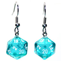 Chessex Dice: Hook Earrings - Translucent Teal Mini-Poly d20 Pair