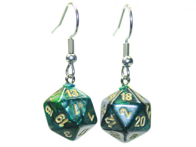 Chessex Dice: Hook Earrings - Scarab Jade Mini-Poly d20 Pair