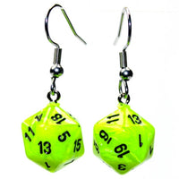 Chessex Dice: Hook Earrings - Vortex Bright Green Mini-Poly d20 Pair