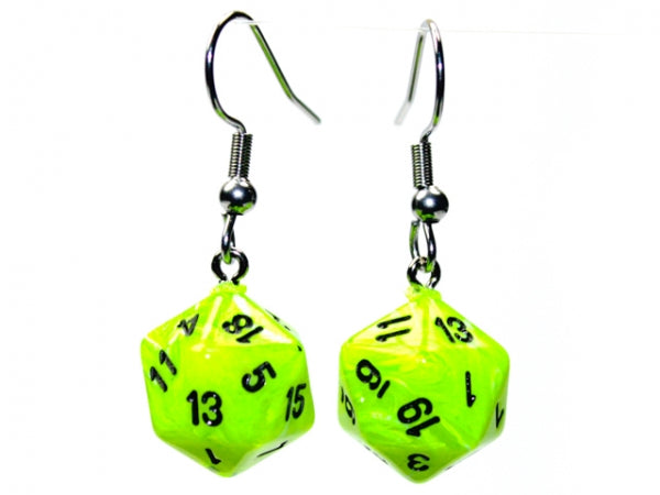 Chessex Dice: Hook Earrings - Vortex Bright Green Mini-Poly d20 Pair