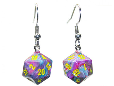 Chessex Dice: Hook Earrings - Festive Mosaic Mini-Poly d20 Pair