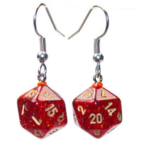 Chessex Dice: Hook Earrings - Glitter Ruby Mini-Poly d20 Pair