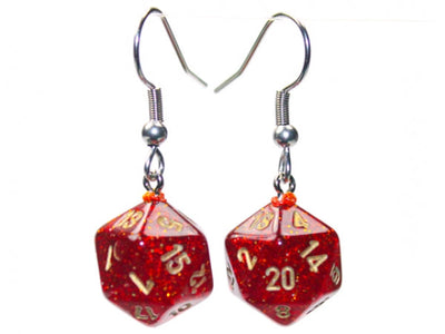 Chessex Dice: Hook Earrings - Glitter Ruby Mini-Poly d20 Pair