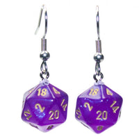 Chessex Dice: Hook Earrings - Borealis Royal Purple Mini-Poly d20 Pair