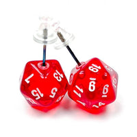 Chessex Dice:  Stud Earrings - Translucent Red Mini-Poly d20 Pair