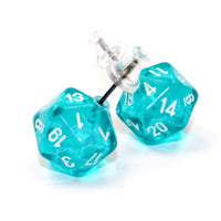 Chessex Dice:  Stud Earrings - Translucent Teal Mini-Poly d20 Pair