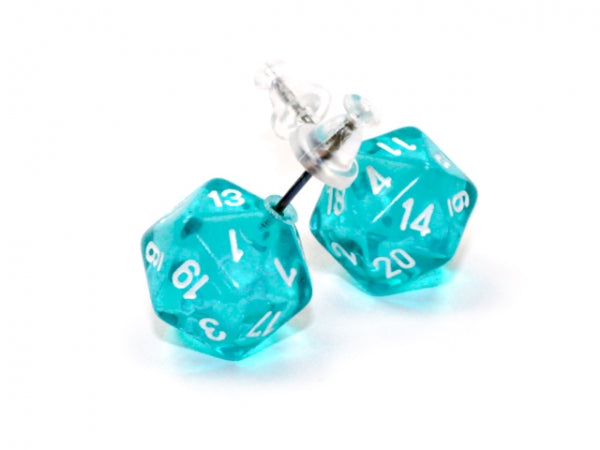 Chessex Dice:  Stud Earrings - Translucent Teal Mini-Poly d20 Pair