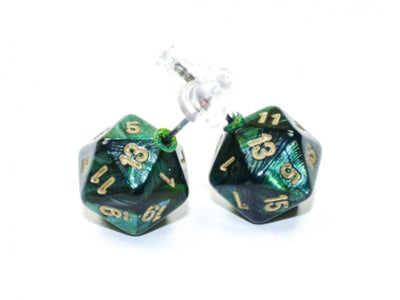 Chessex Dice: Stud Earrings - Scarab Jade Mini-Poly d20 Pair