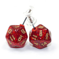 Chessex Dice: Stud Earrings - Glitter Ruby Mini-Poly d20 Pair