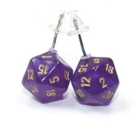 Chessex Dice: Stud Earrings - Borealis Royal Purple Mini-Poly d20 Pair