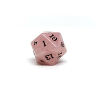 Stone D20 Dice - Rose Quartz - Signature Font