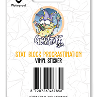 Sticker: Procrastination Stat Block Waterproof Die Cut